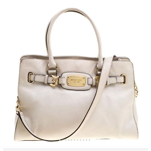 Michael Michael Kors MK Off White Leather East West Hamilton Tote Cream Shoulder - Picture 1 of 13